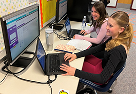  9th-graders Hannah Upchurch and Ella Lasczak take part in an AP Computer Science Principles Course